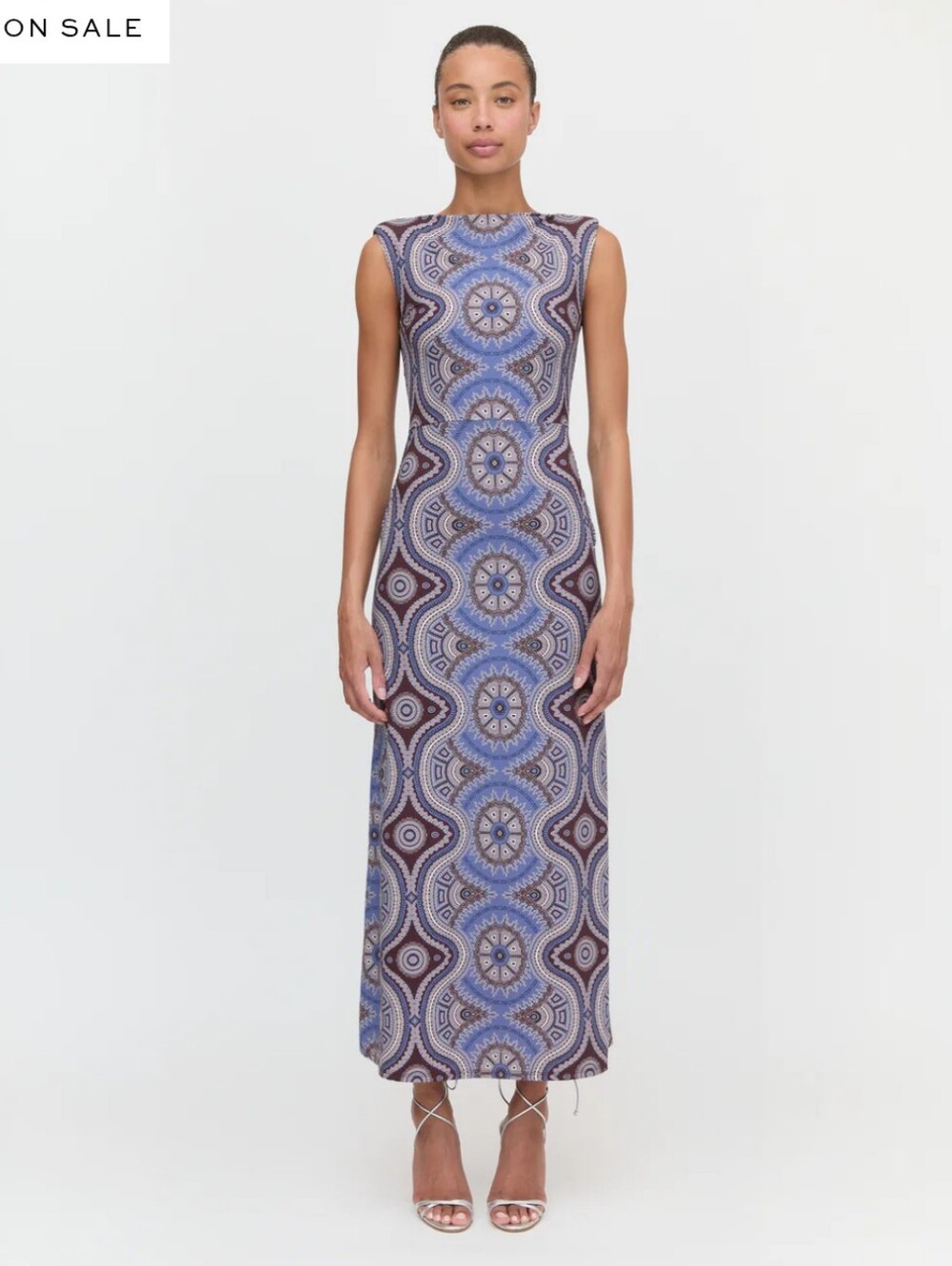 Hill House Sloane Dress In Brown Cobalt Medallian Print Boat Neck 2XL